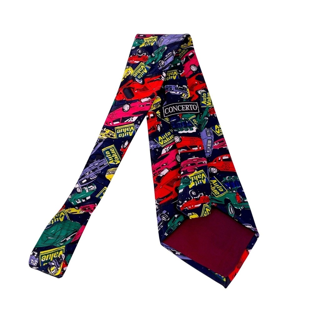 Vtg Concerto Auto Value‎ Classic Cars Tie Men's Retro Colorful Print - Picture 7 of 15